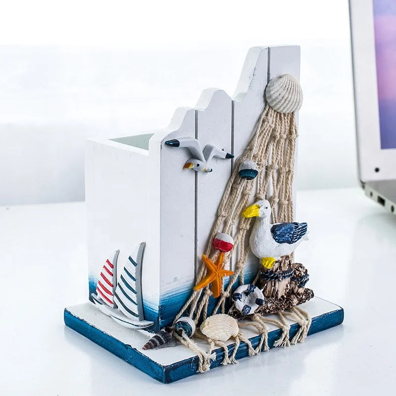 Mediterranean wooden boat sailing pen holder organizer nautical decoration gift