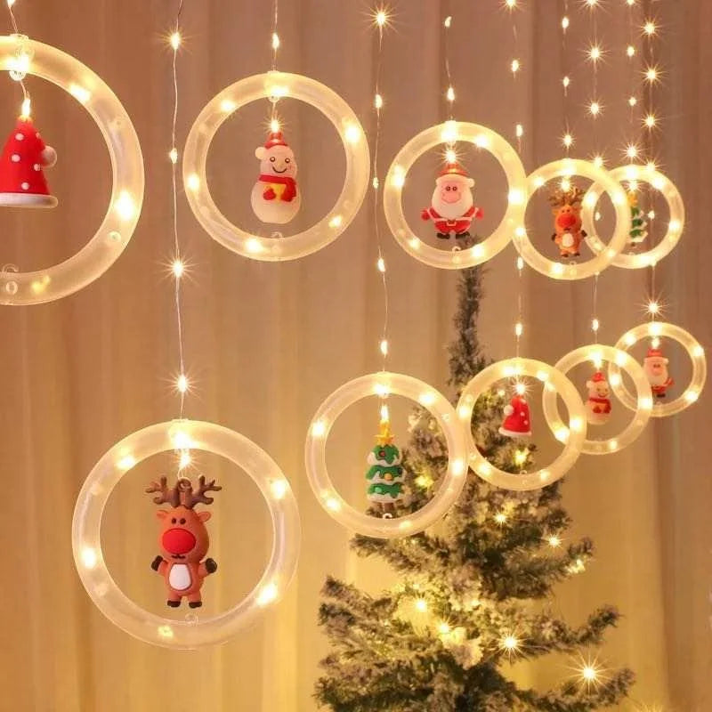 Santa Claus Outdoor Indoor Bar Cafe Decoration Fairy Snowman Tree Christmas Ornaments Christmas Party Curtain Lights
