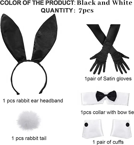 Halloween & Day of the Dead Cosplay Party Classic Fancy Bunny Tuxedo Style Black Dress Cosplay Costume Tail Ears Gloves Set