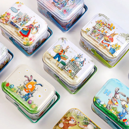 Easter and Thanksgiving 3 Metal Biscuit Box Tin Can Candy Box with Lid Food Biscuit Snacks Easter Bunny Metal Gift Box