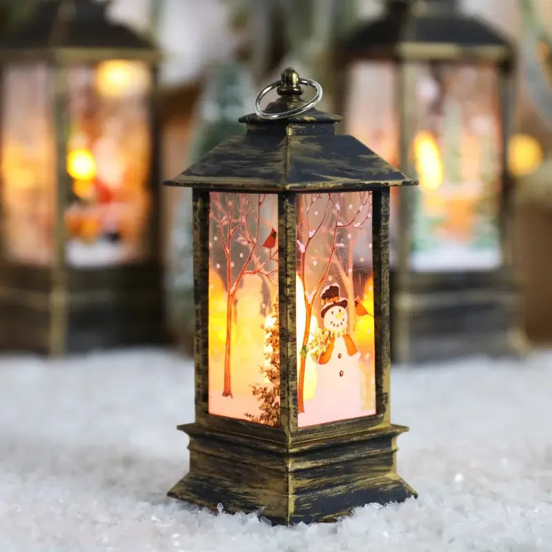 LED Christmas plastic lantern candlestick led light night light snowman decoration desktop Christmas lantern
