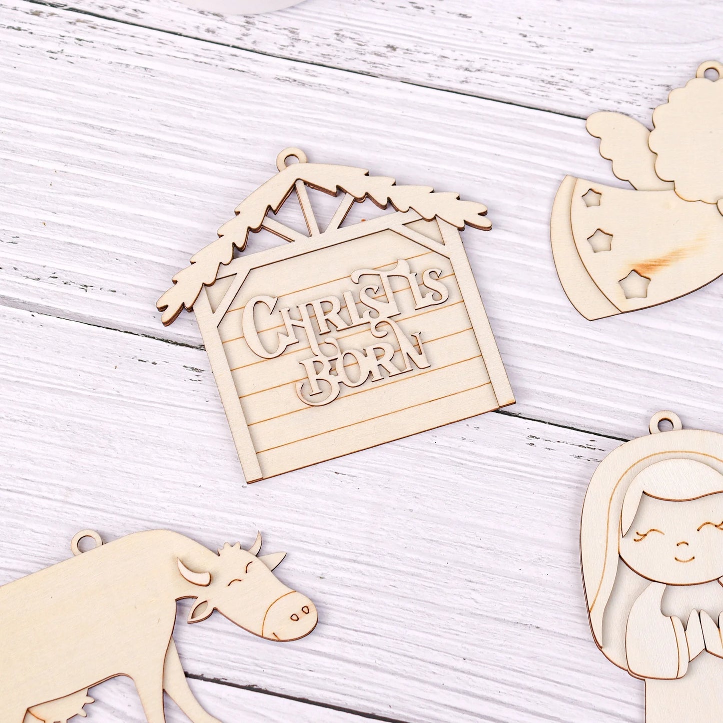 Decoração personalizada para árvore de Natal em madeira inacabada para Halloween e Dia dos Mortos, kit faça você mesmo, decoração de Natal com cena de madeira compensada 