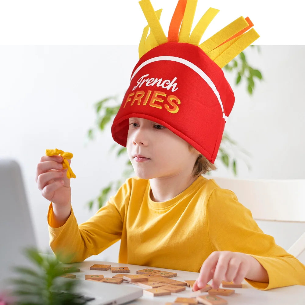 Fantasia de Halloween e Dia da Morte, chapéu frito engraçado, festa de carnaval, chapéu de batata frita, fantasia de cosplay de Halloween 