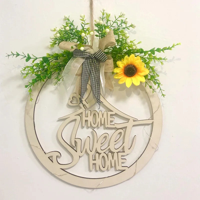 New Christmas Hollow Wreath with Light Wooden Signs Home Decoration Welcome House Number Christmas Wooden Round Door Decoration 