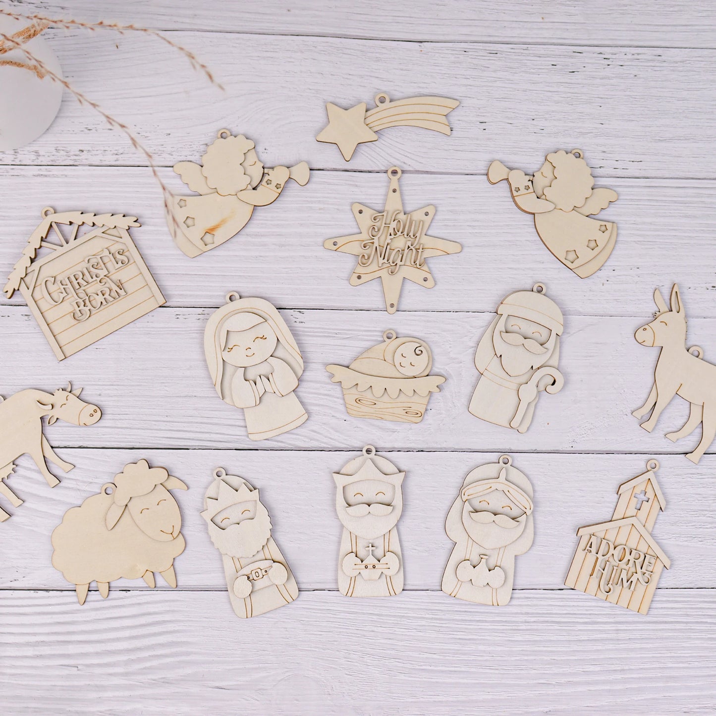 Decoração personalizada para árvore de Natal em madeira inacabada para Halloween e Dia dos Mortos, kit faça você mesmo, decoração de Natal com cena de madeira compensada 