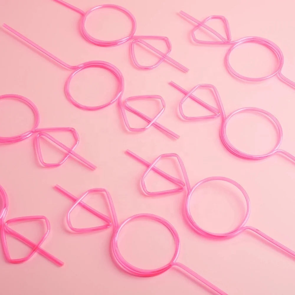Bachelorette Party 1 Custom Design 6 Pieces Bridal Hot Pink Plastic Straws with Diamond Rings Bachelorette Party Supplies for Hen Party Drinks