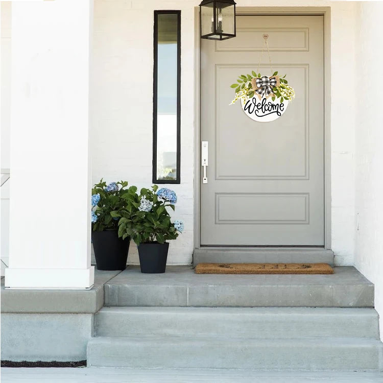 Wooden crafts, new design welcome wooden sign front door listing wreath front door sign