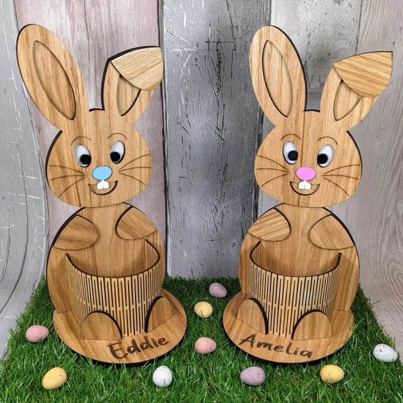 Easter and Thanksgiving 3 Wooden Easter Bunny Desktop Pencil Holder Desk Egg Tray Office Desktop Decor Spring Ornament Plywood Bunny Egg Basket