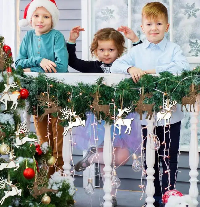 12Pcs custom logo novelty christmas party gift supplies home wall decoration christmas tree plywood reindeer pendant