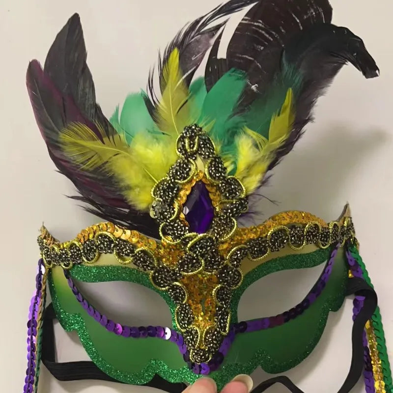 Carnaval Hot Sale Feather Painting Dusting Gold Green Purple Fringed Mask Carnival Party Carnival Mask