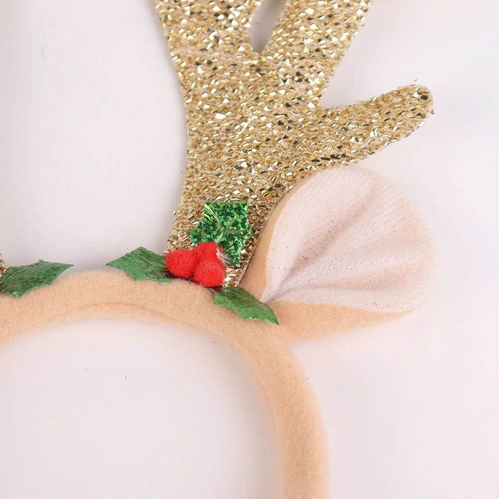 BSCI Cheap Christmas New Year Party Photo Booth Accessories Flash Kim Cong Silk Christmas Reindeer Antlers Headband