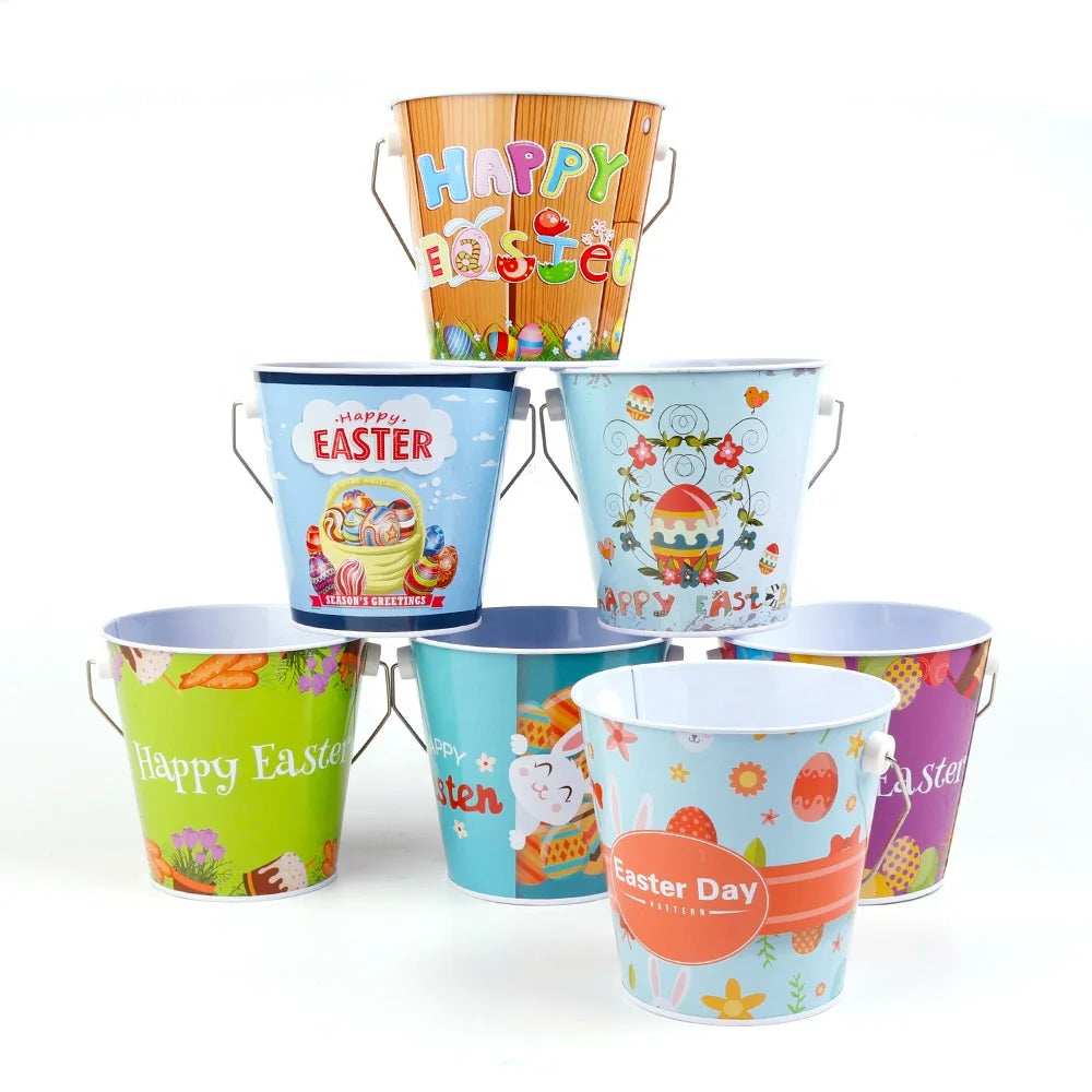 Easter and Thanksgiving 3 Rabbit Barrel Baskets Easter Egg Hunts Gift Baskets Kids Parties Love Easter Metal Barrels