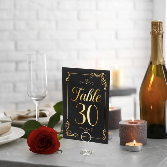 1 Wedding party, double hot stamping location card + bracket bracket, wedding anniversary birthday restaurant, black and gold table number card.