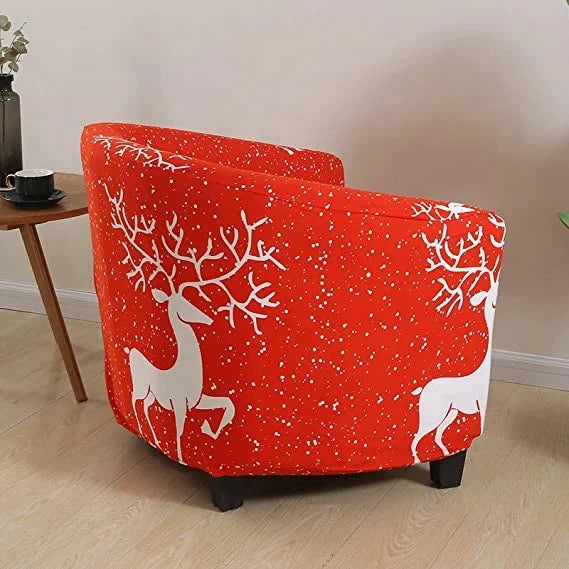 Christmas Club Chair Sofa Cover Stretch Barrel Chair Cover Printed Christmas Bath Chair Sofa Cover Soft Spandex Armrest Chair Cover