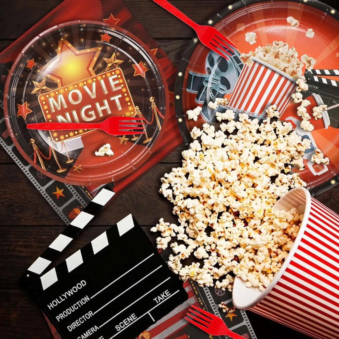 96 Movie Night Party Supplies Hollywood Movie Night Theater Party Paper Plates and Napkin Kits
