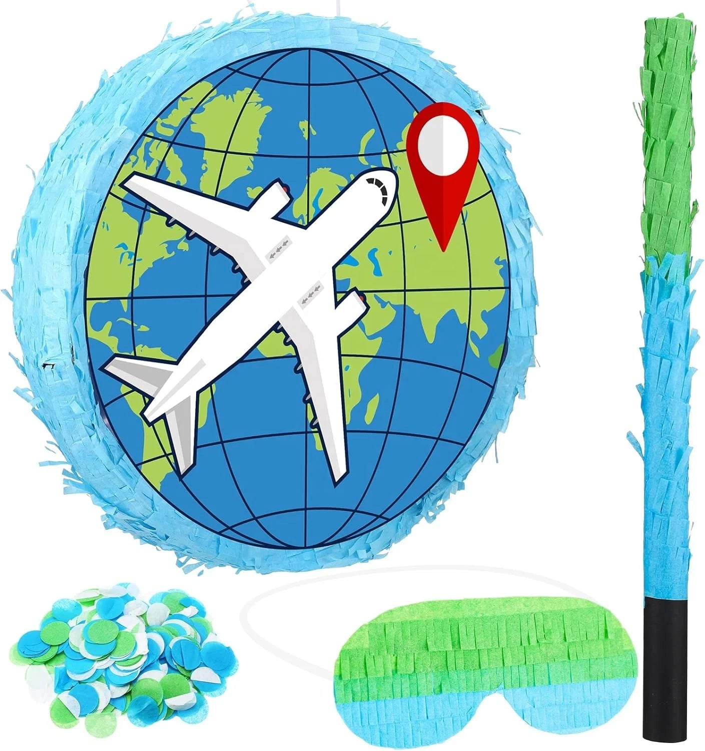 Birthday Party Carnival Party Decoration Airplane Piñata Travel Theme Piñata Earth Airplane Piñata Bat with Blindfold