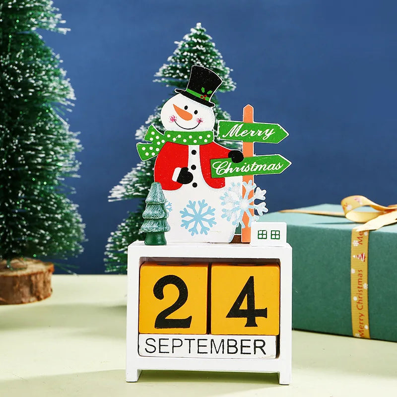 Christmas wooden painted indoor tableware countdown calendar ornament creative Santa Claus snowman elk advent calendar ornament