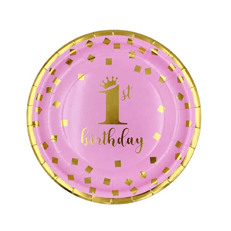 Birthday Party 2 new crown number 1 year old hot-selling film paper tray tissue paper baby birth party tableware set