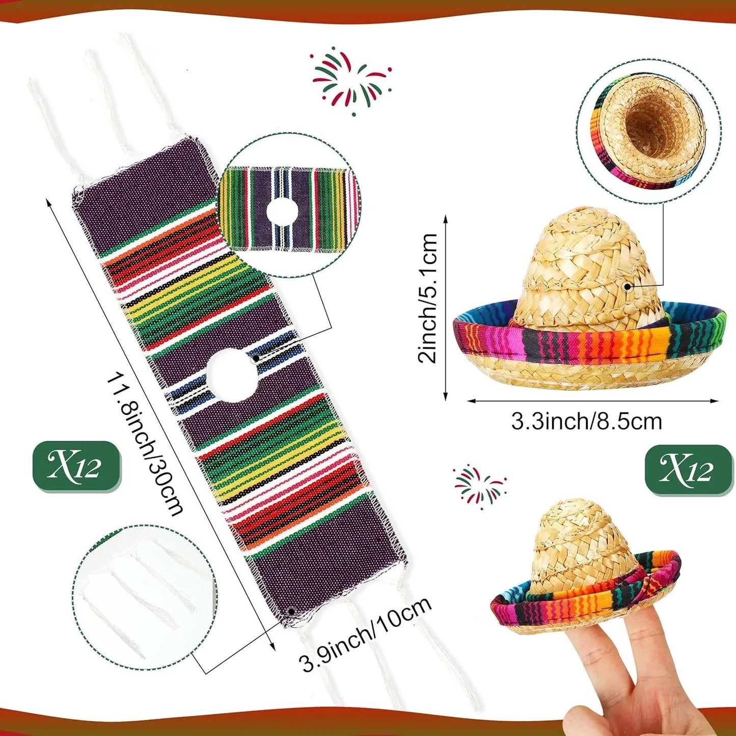 Mini Mexican Straw Hat Serape Top Hat 1 piece Cinco De Mayo Party Cutlery & Cinco De Mayo Decorations Carnival Decoration