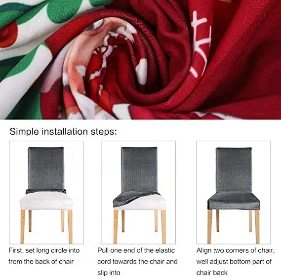 4-Piece Christmas Chair Cover Elastic Christmas Restaurant Chair Protector Sofa Cover Spandex Christmas Holiday Chair Cover