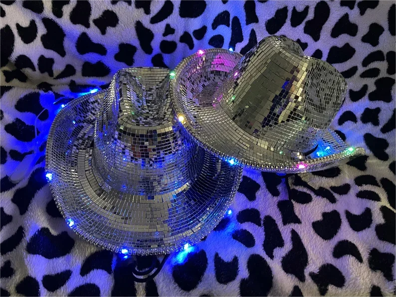 Halloween & Death Day Light Emitting Diode Disco Full Mirror Cowgirl & Boy Hat Birthday Bach Disco Cowgirl Hat Bridal Party Cowgirl Hat
