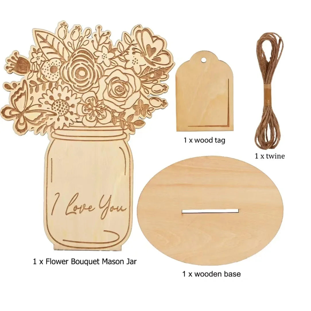 Wooden Crafts, Laser Wood Flower Bouquet Card DIY Flower Blank Children Color Filled Greeting Card Mom Grandma Mother's Day Greeting Card Gifts