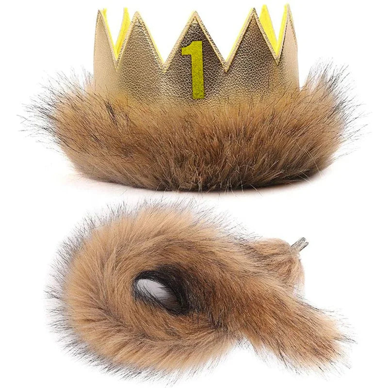 Festa de Aniversário 2 Novidade Festa 1º Aniversário Coroa Pelúcia Leão Vestir Chapéu e Cauda Feliz Aniversário Presente Festa Infantil Chapéu 