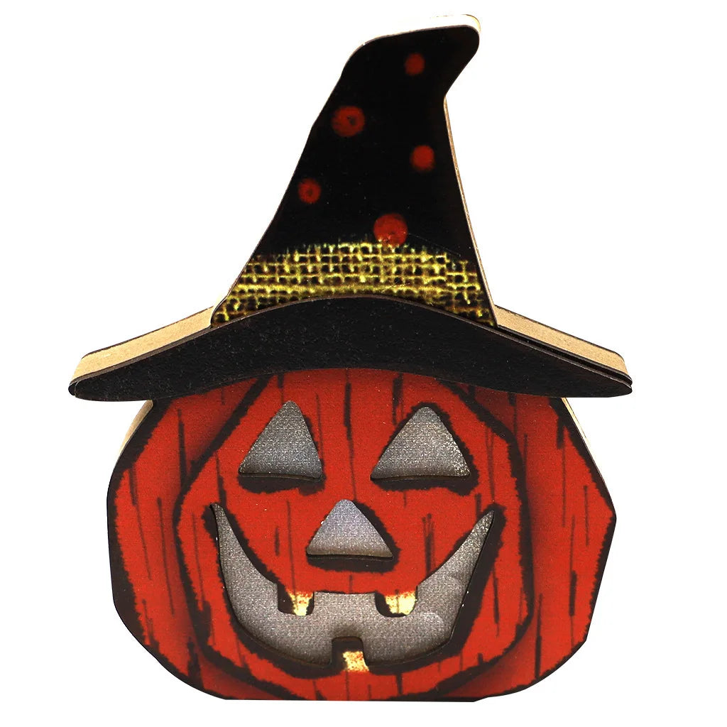 Halloween & Day of the Dead Folk Art Style Wooden Pumpkin Lantern Halloween Party Ornaments Cemetery Castle Ghost Hanging Light Home Decoration