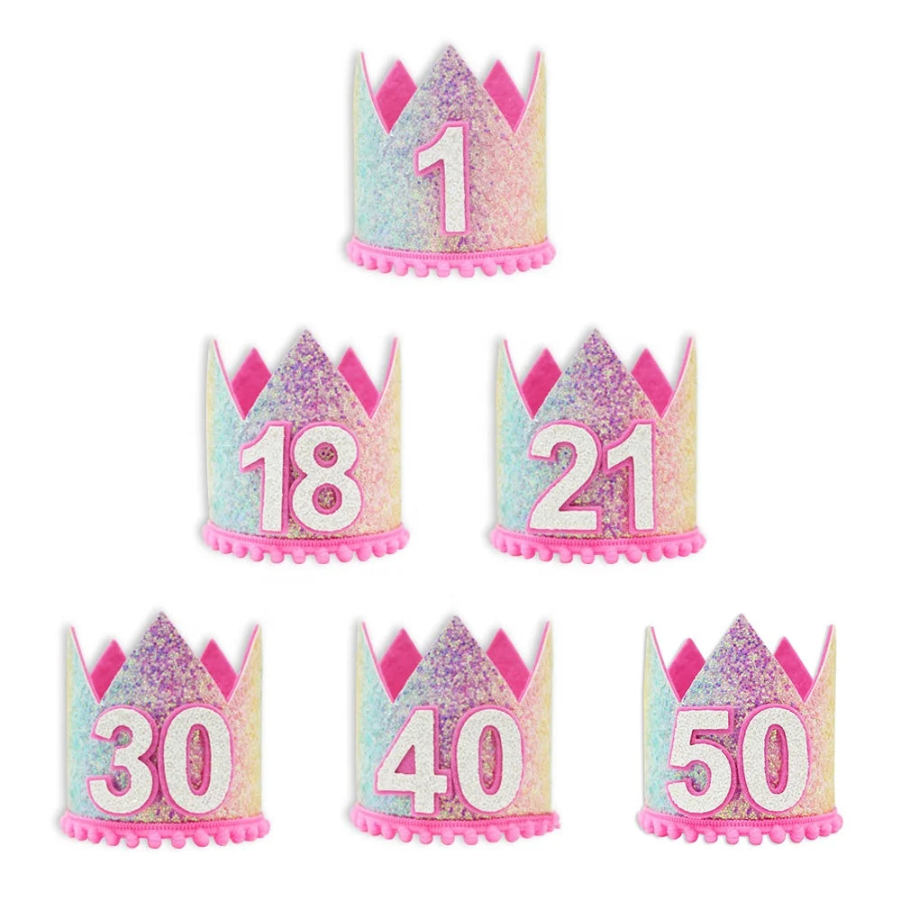 Birthday Party 2 Rainbow Baby Girl 1st Birthday Hat Headgear Headband Shiny Gold Flower Style Crown Birthday Party Crown Headband Hat