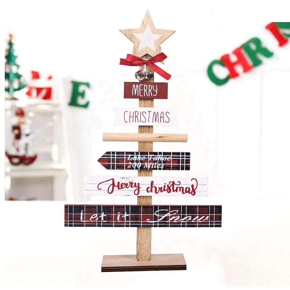 New Christmas Painted Wooden Decoration Christmas Tree Tabletop DIY Assembly Ornament Christmas Wooden Ornament