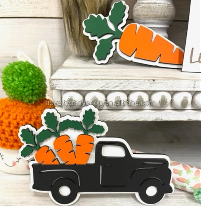 Páscoa e Ação de Graças 3 Novidades Decorativas de Páscoa Bandeja em Camadas Decorativa Cenoura Patch Caminhão de Cenoura Mini Placa Feliz Páscoa 