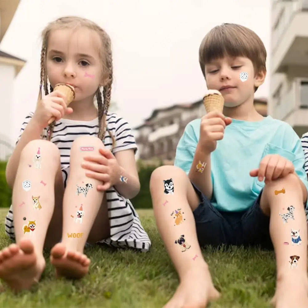 Birthday Party Cute Dog Temporary Tattoo - 66 Flash Style Puppy Birthday Party Supplies Woof Party Stickers Tattoo