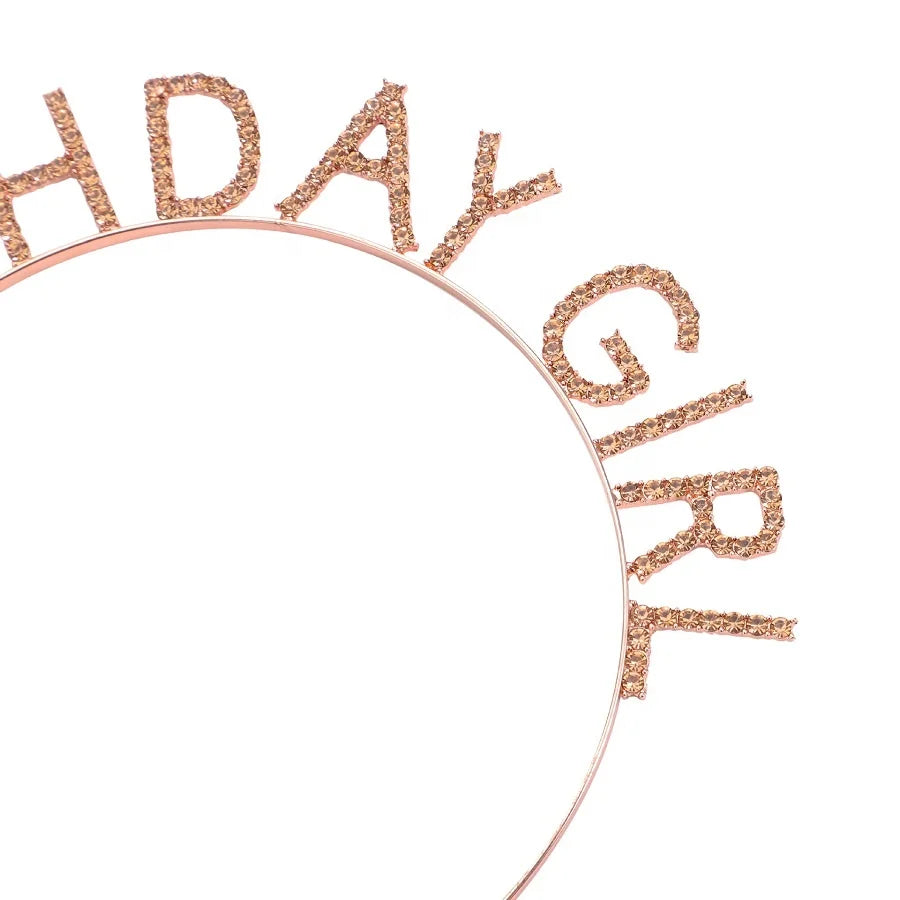 Birthday Party 2 Alloy Birthday Girl Headwear Happy Birthday Gift Rose Gold Rhinestone Party Headband