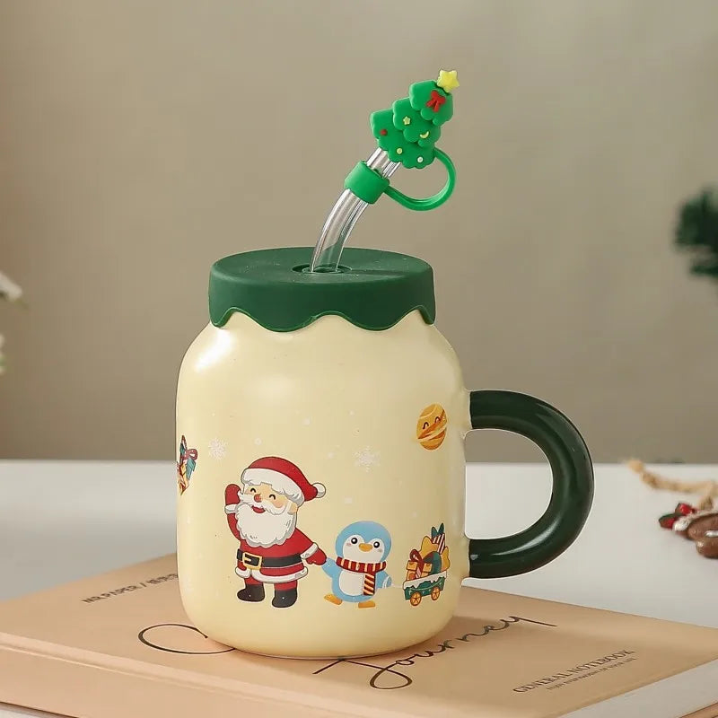 Coffee Cup 2025 New Christmas Coffee Cup and Straw Gift Box Set Wedding Christmas Gift Cute Ceramic Santa Coffee Cup