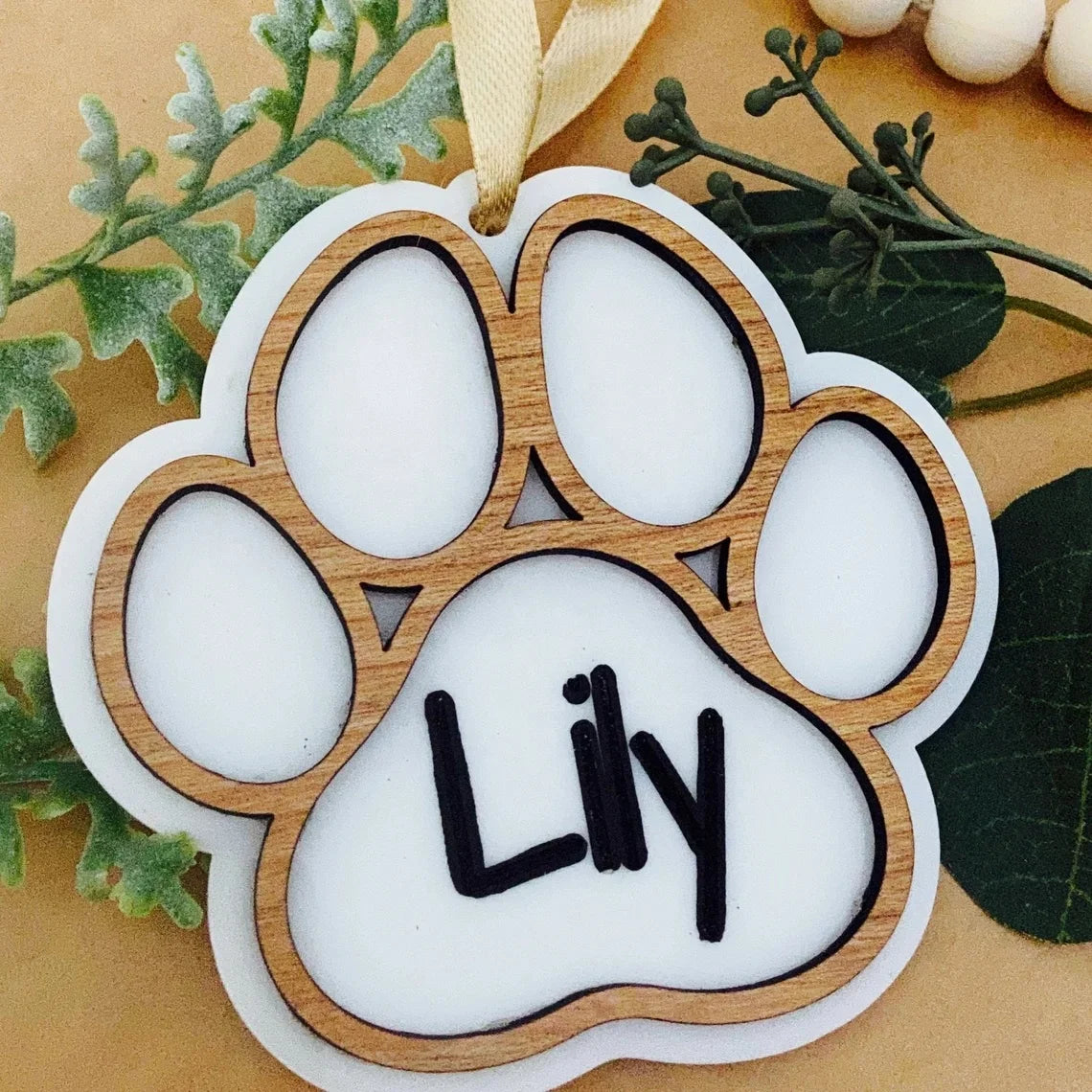 Pet Festival, Paw Print Custom Decorative Ornaments Wood Paw Print Tree Decorative Ornaments Seasonal Gift Decorations