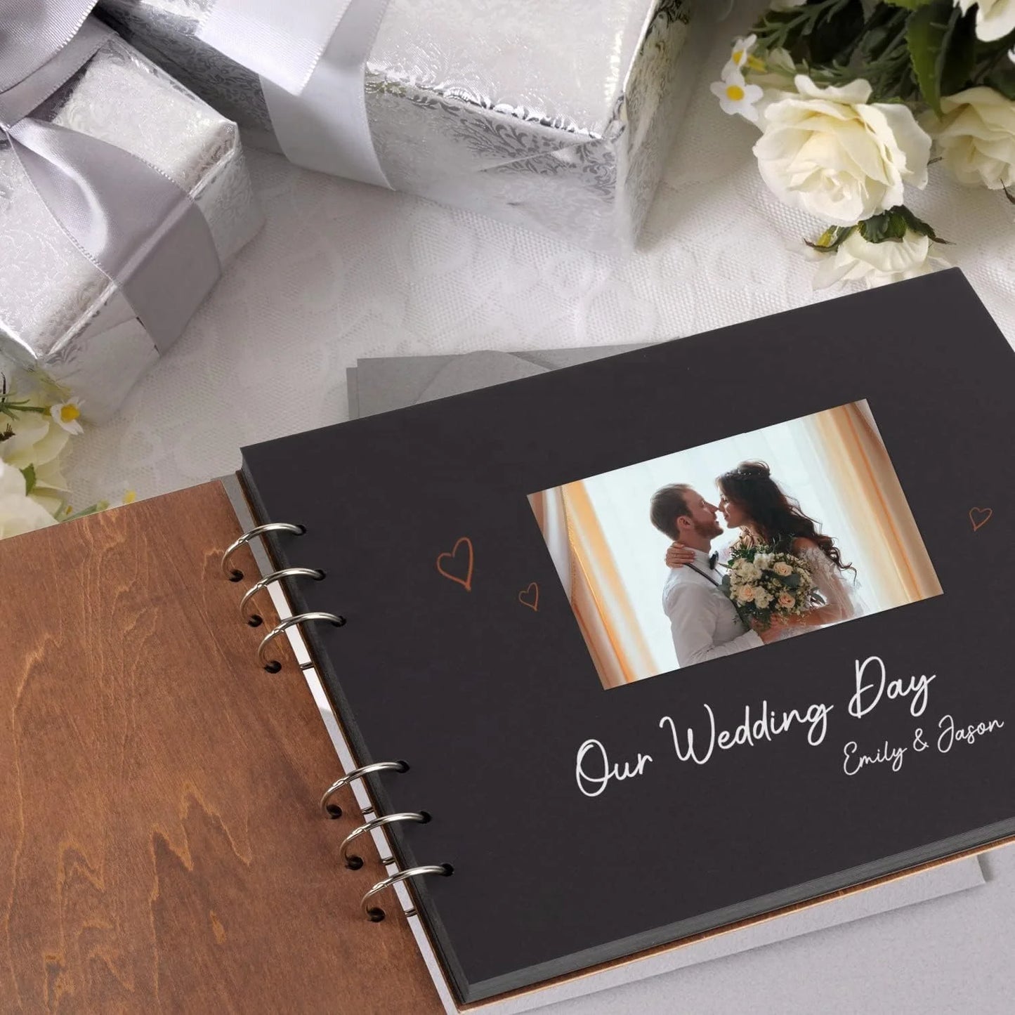 1 Wedding Party, Wooden Wedding Guestbook Memory Scrapbook