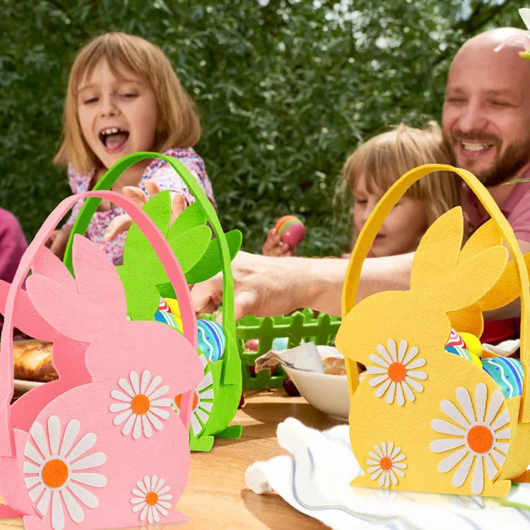 Easter and Thanksgiving 3 Custom Easter Party Decorative Candy Gift Bag Children's Flowers Easter Tote Bag Felt Rabbit Easter Basket with Handle