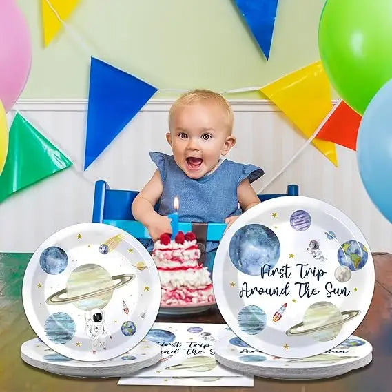 Birthday Party 2 First trip around the sun Birthday party supplies Outer space themed party disposable tableware set Sun themed party decoration