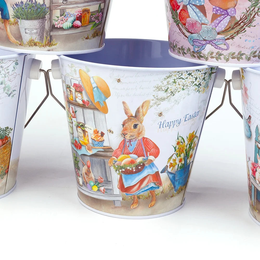 Easter and Thanksgiving 3 Bunny Barrel Spring Egg Hunt Kids School Home Decoration Easter Themed Party Decoration Easter Metal Barrel