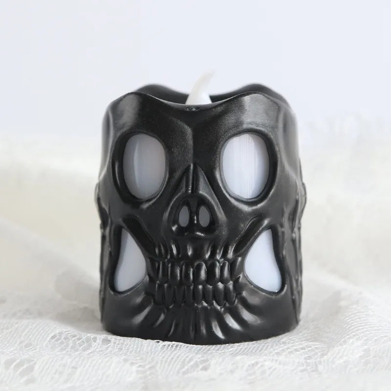 Halloween & Day of the Dead 7 * 5.5cm LED Halloween Ghost Head Lights Flame Less Skull Tea Lights for Halloween Home Party Halloween Skull Candle Lights