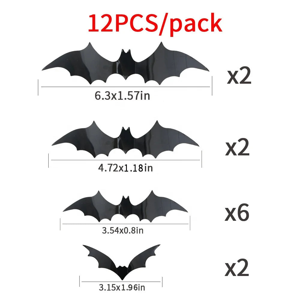 Halloween & Day of the Dead 12PCS Halloween Black Bat 3D Sticker Living Room Background Wall Decoration Halloween Black Bat Decoration