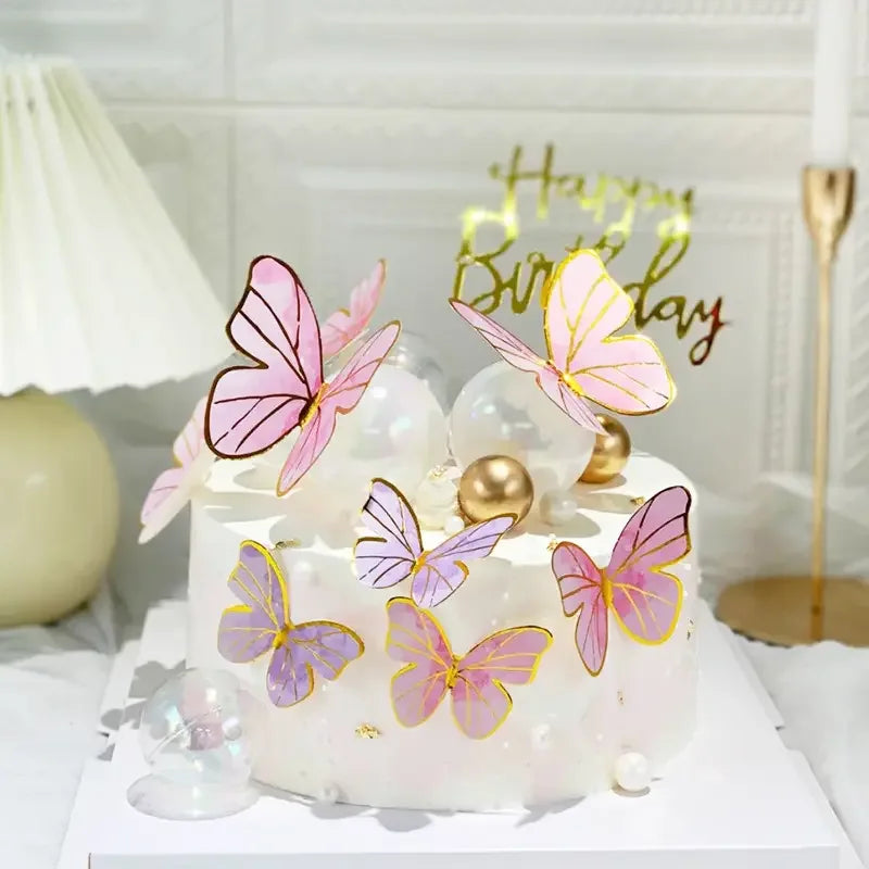 Birthday Party 2 pcs Happy Birthday Cupcake Top Hat Set Butterfly Cake Top Hat Girl Birthday Cake Party Decoration