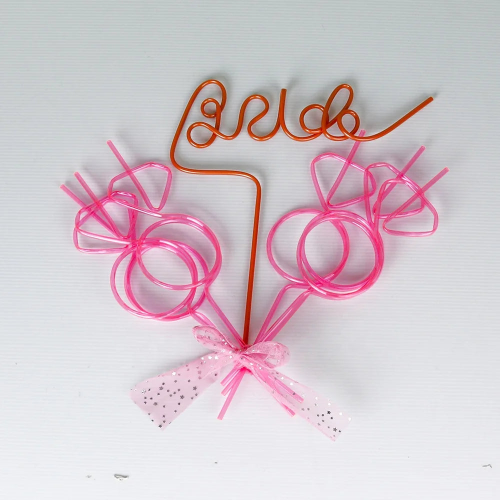 Bachelorette Party Pink Bride Diamond Ring Straw Set Plastic Smoothie Straws Diamond Ring Straws