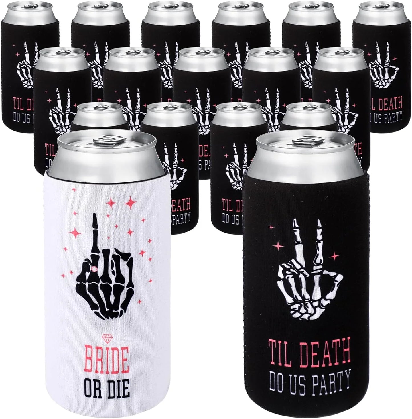 Bachelorette Party 1 16 Pieces Bridal or Death Bachelorette Party Like Beer Can Sleeves Until Death American Insulated Drink Rack Gothic Halloween Theme