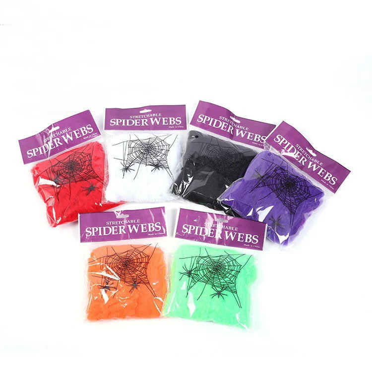 Halloween & Death Day Wholesale 20G Halloween Spider Webs Stretch Cobwebs with 2 Plastic Spiders for Halloween Indoor Outdoor Decorations