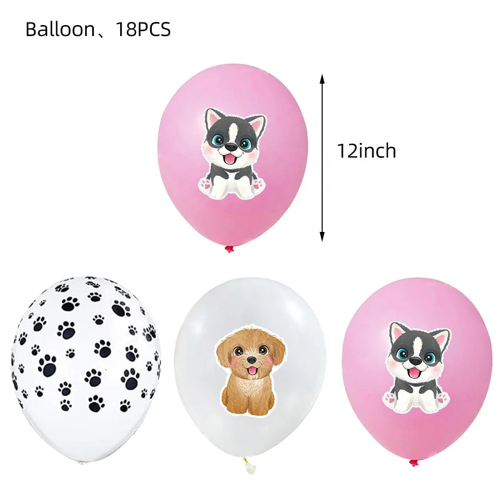 Pet Festival, New Pet Birthday Party Decoration Flag Dog Paws Balloon Pink Tableware Set Party Supplies
