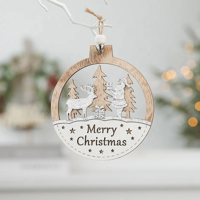 Laser 3D printing wooden colored Christmas wooden holiday home pendant creative wooden craft Christmas tree pendant
