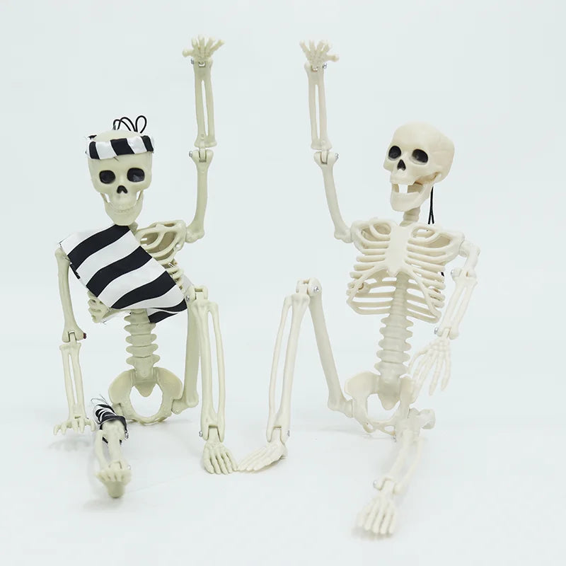 Enfeites de esqueleto para festa de Halloween e Dia dos Mortos, casa mal-assombrada, adereços de plástico para pendurar em corpo inteiro com articulações móveis 