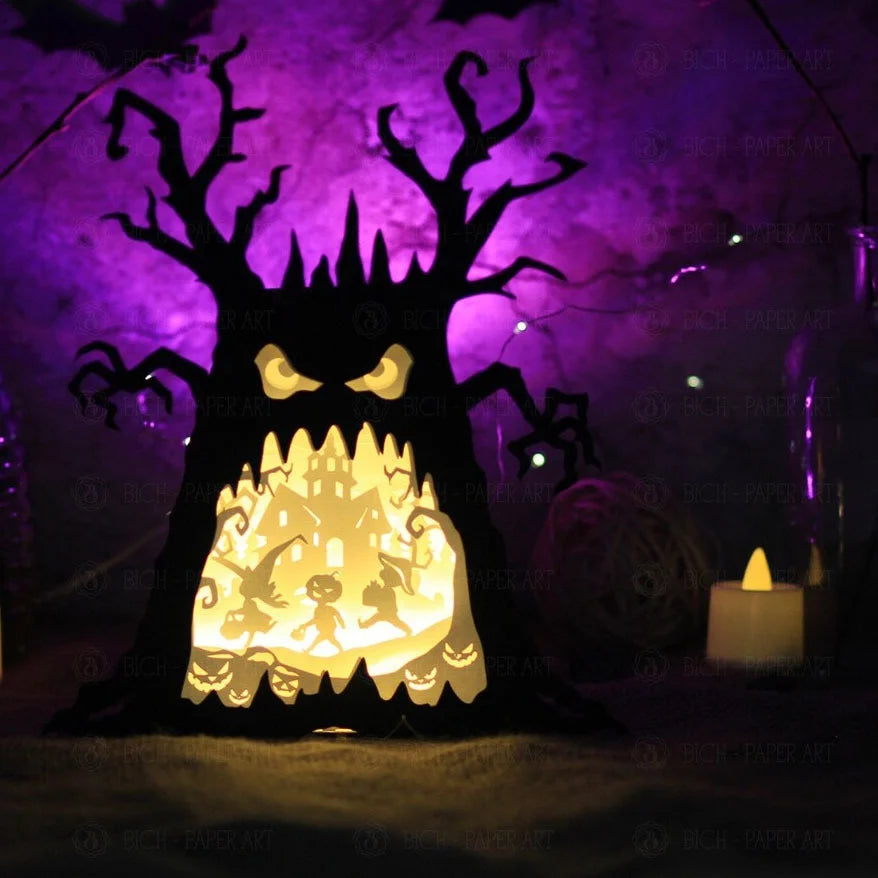 Halloween & Death Day Custom Party Novelty 3D Paper Carving Shadow Light Shaped Ghost Tree Halloween Party Table Decoration
