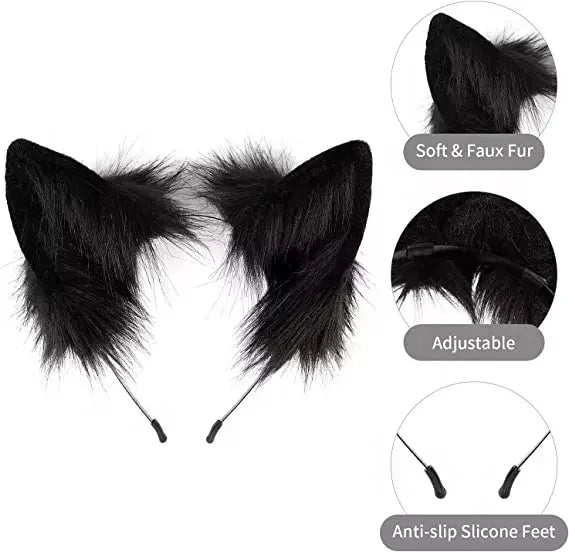 Halloween & Day of the Dead Party Costume Accessories Fox Tail and Clip Ears Halloween Masquerade Black Headband and Tail Decoration